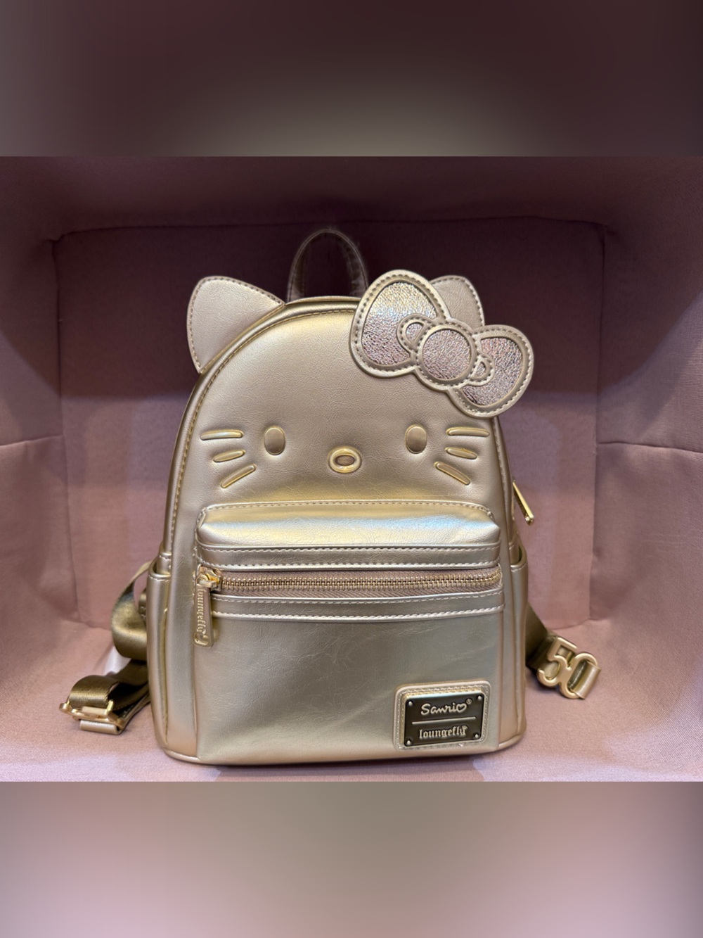 NWT 50th Anniversary Hello Kitty Loungefly Metallic Gold Mini Backpack